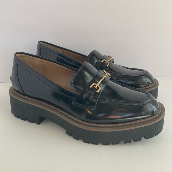 Women's Sam Edelman Black Laurs Loafer Size 7.5M Leather Chunky Platform - Picture 2 of 9